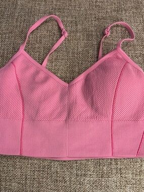 Ribbed Pink Tank Bralette with Adjustable Straps - Women Tops